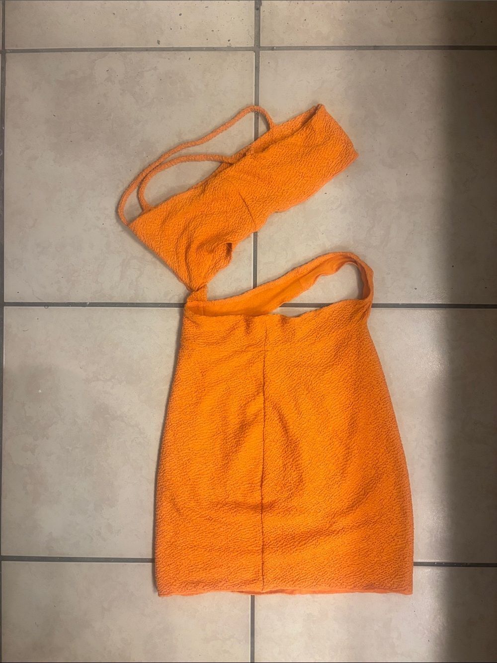 naked wardrobe Orange One-Shoulder Textured Mini Dress